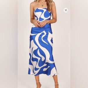 Blue and White Abstract Midi Dress
